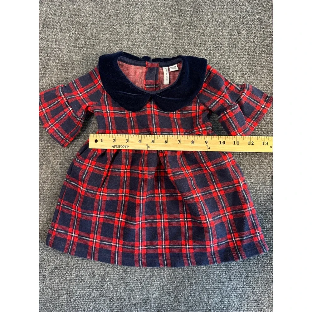 Janie and Jack Red Navy Plaid Velvet Collar Dress 18-24 Months